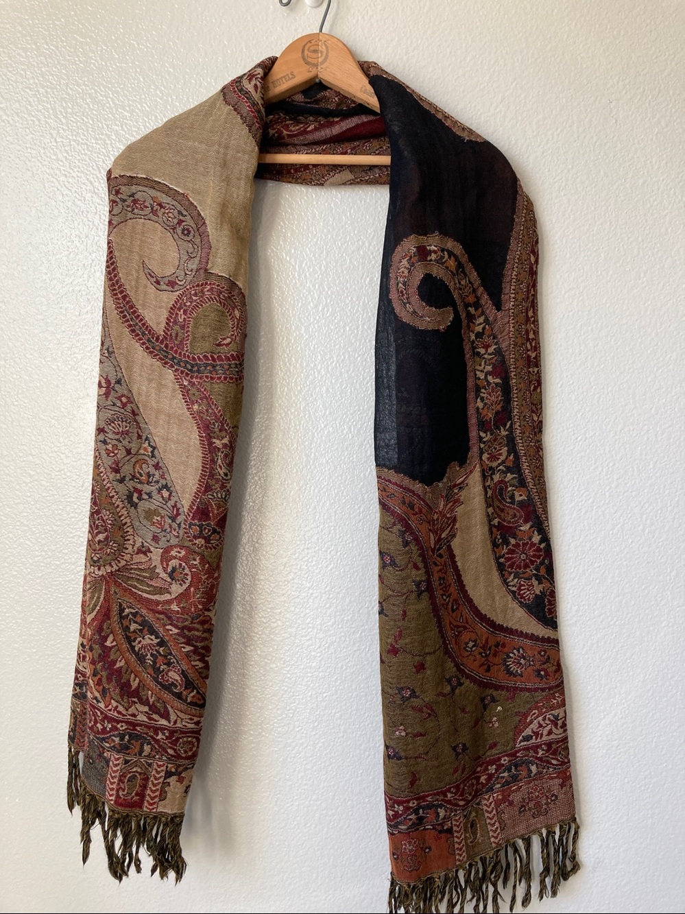 Novica Wool paisley floral fall autumn Colors fringed scarf wrap Whimsigoth boho - Picture 7 of 10